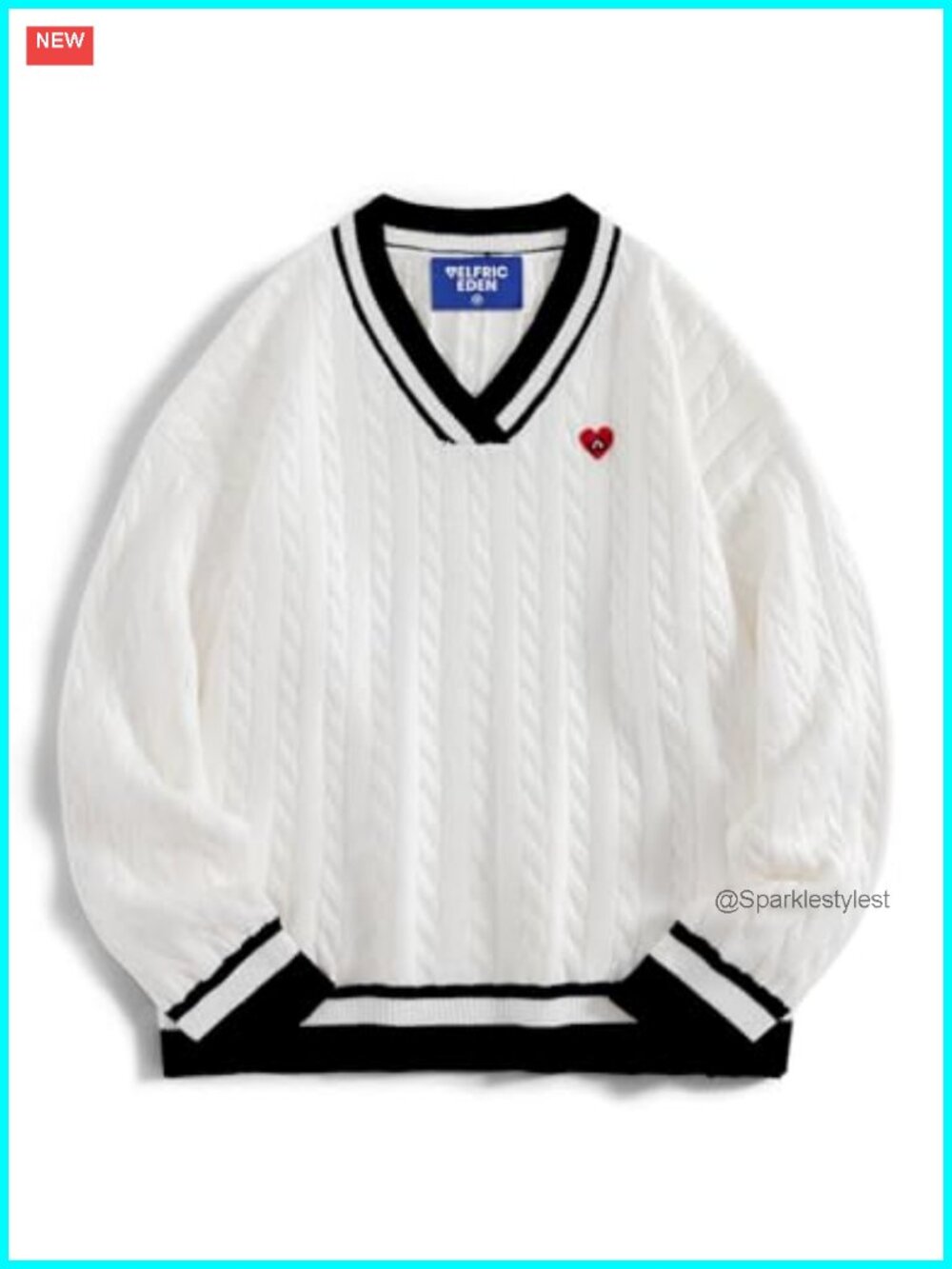 Oversized Cable Knit V Neck Sweater Soft Warm Pullover